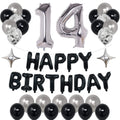 14th Birthday Decorations Kit with Banner, Balloons, and Confetti - Black & Silver - NANINUNENO
