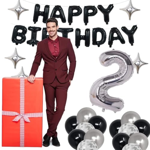 14th Birthday Decorations Kit with Banner, Balloons, and Confetti - Black & Silver - NANINUNENO