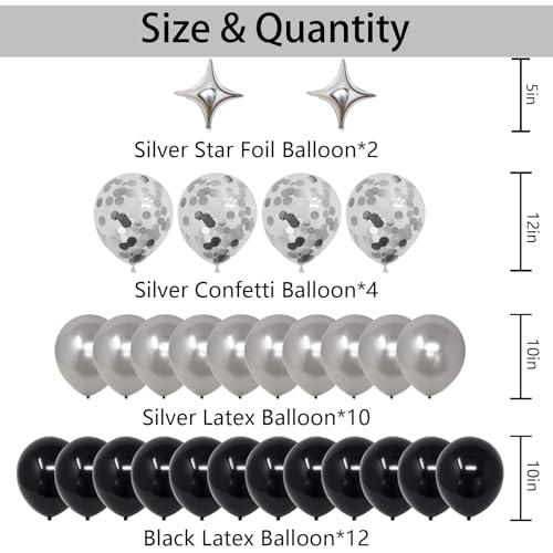 14th Birthday Decorations Kit with Banner, Balloons, and Confetti - Black & Silver - NANINUNENO