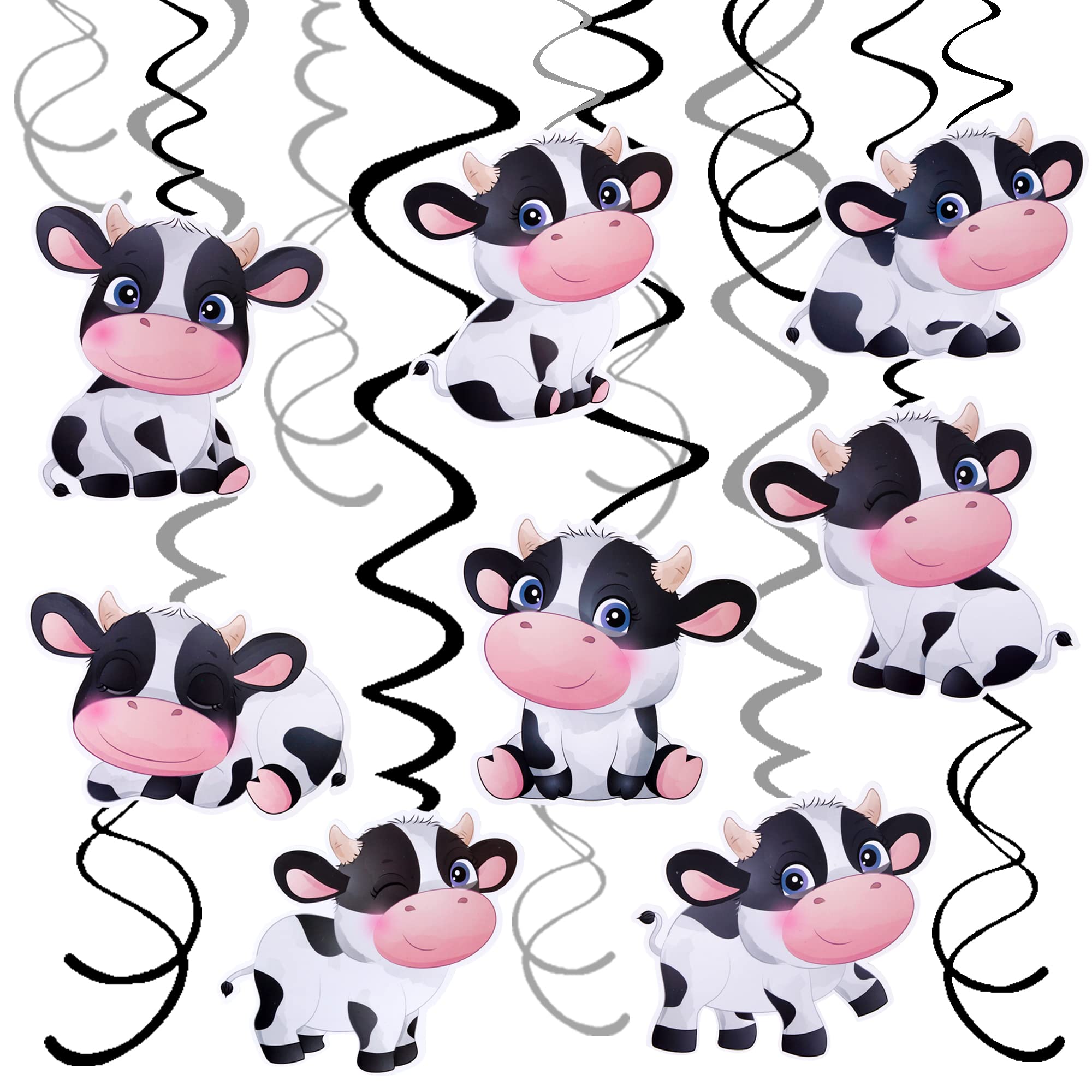 15 Cow Birthday Party Hanging Swirls Decorations - Farm Animal Theme Party Supplies by umoni