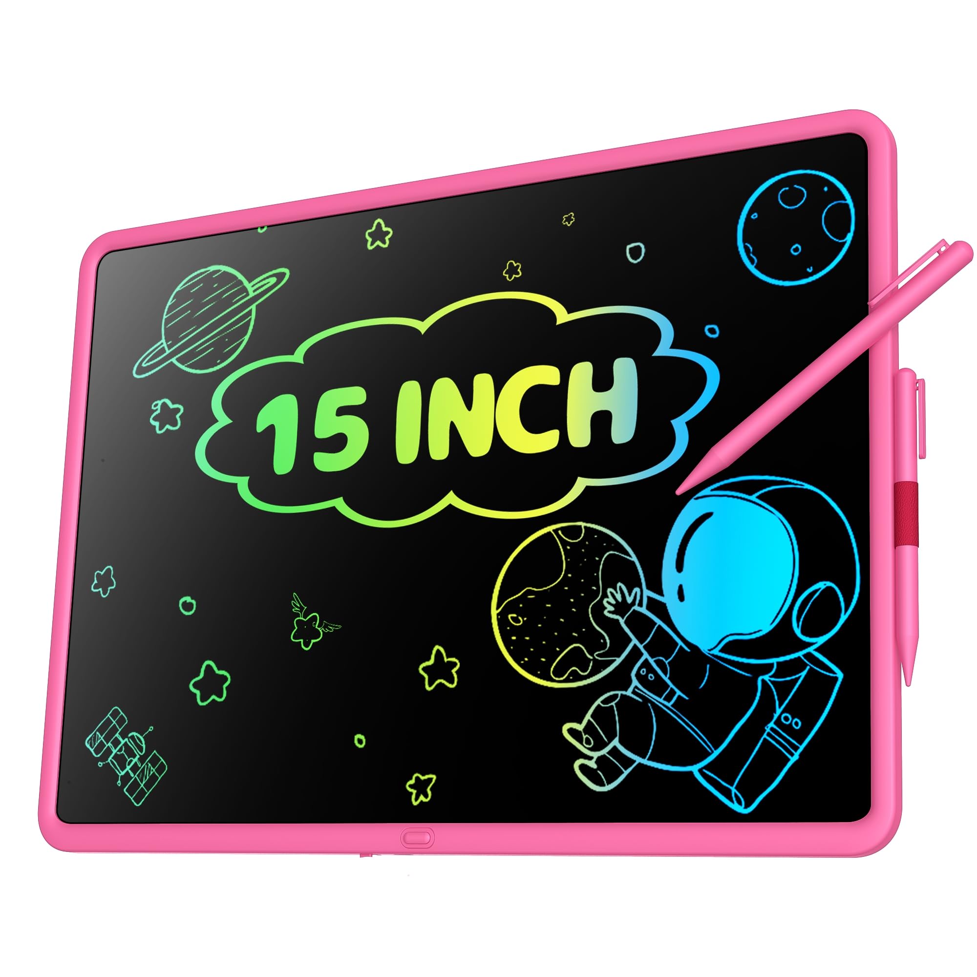 15-Inch LCD Writing Tablet for Kids - Pink, Rechargeable Doodle Board with Stylus, Educational Toy for Ages 3+