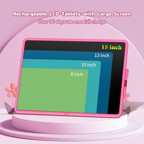 15-Inch LCD Writing Tablet for Kids - Pink, Rechargeable Doodle Board with Stylus, Educational Toy for Ages 3+