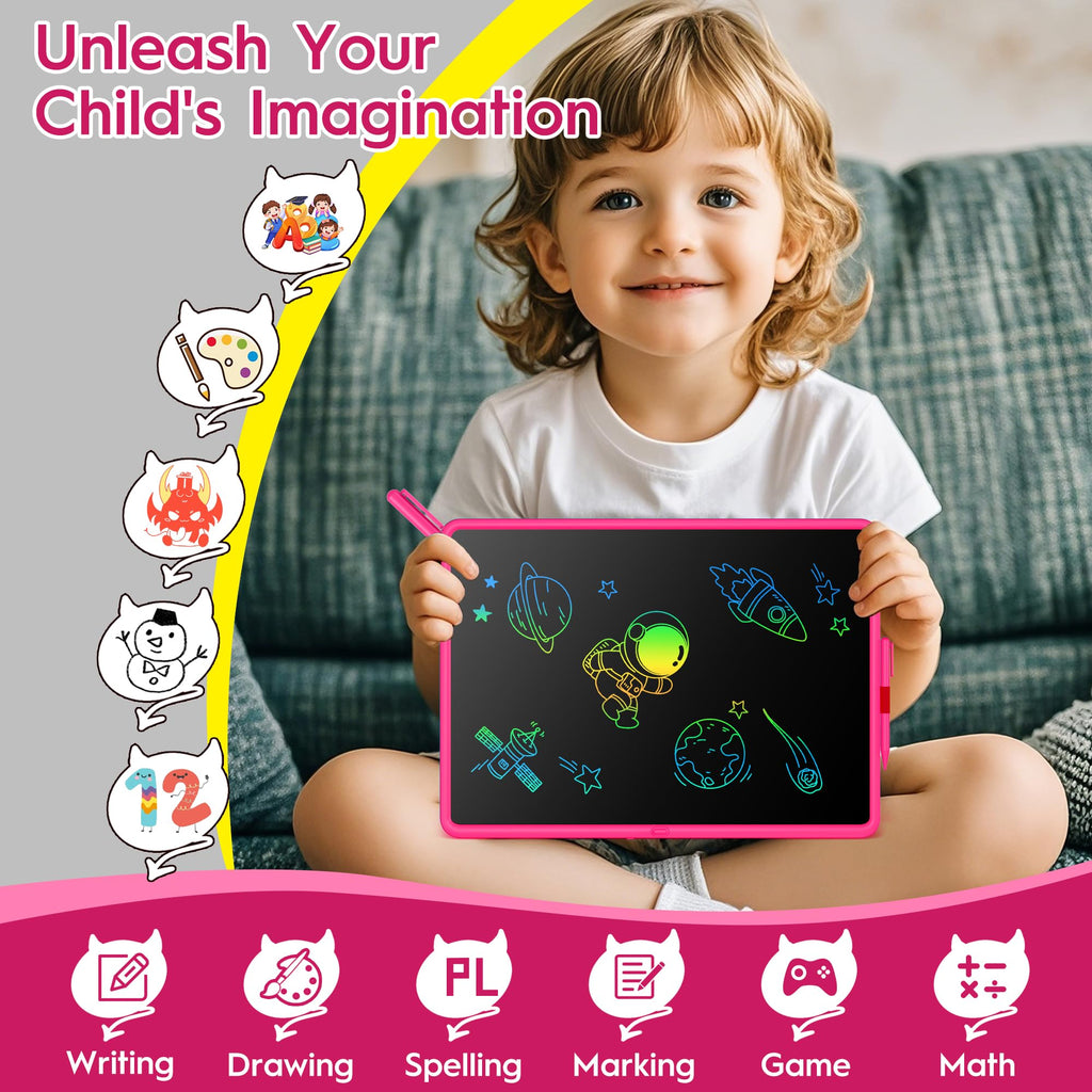 15-Inch LCD Writing Tablet for Kids - Pink, Rechargeable Doodle Board with Stylus, Educational Toy for Ages 3+