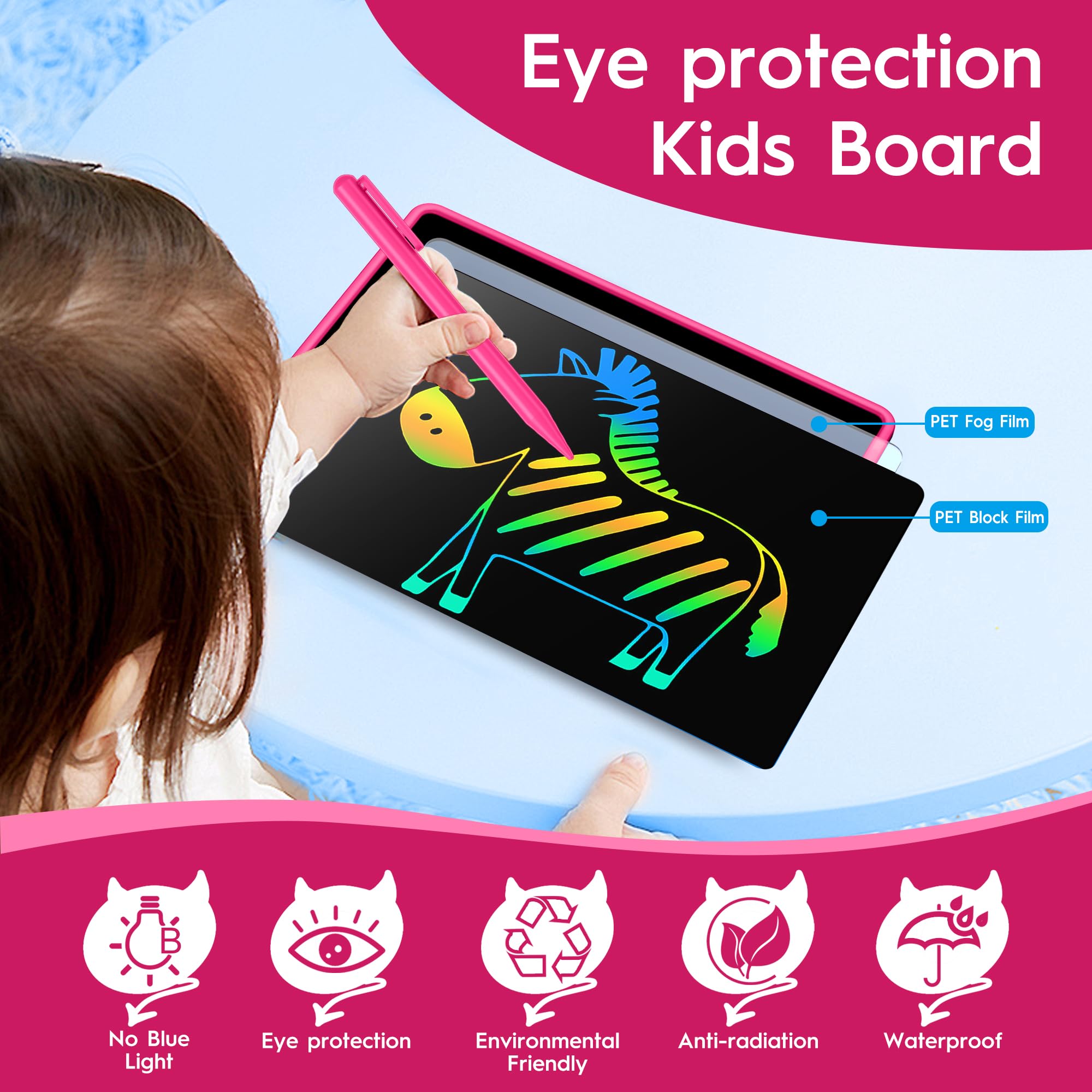 15-Inch LCD Writing Tablet for Kids - Pink, Rechargeable Doodle Board with Stylus, Educational Toy for Ages 3+