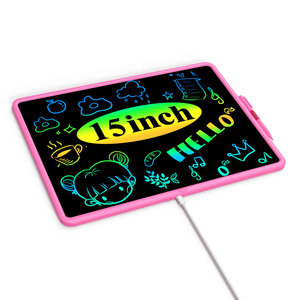 15-Inch LCD Writing Tablet for Kids - Pink, Rechargeable Doodle Board with Stylus, Educational Toy for Ages 3+