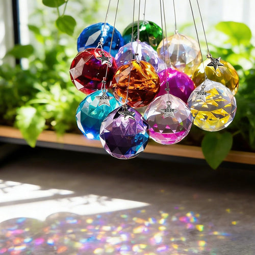 15 Multi-Color Crystal Ball Prisms with 2026 Tag – K9 Crystal Hanging Decor for Windows, Parties, Weddings