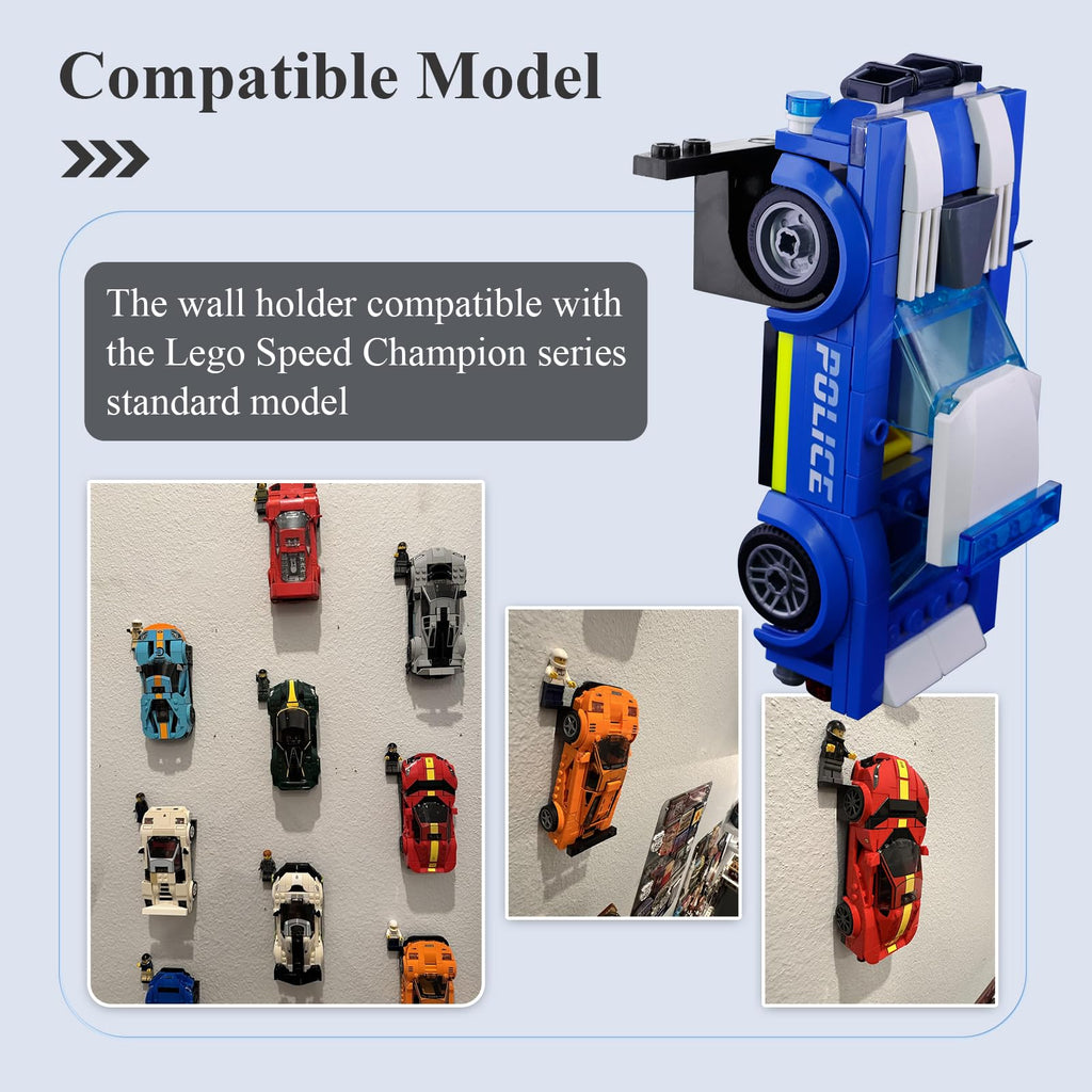 15-Pack Black Wall Mount for Lego Speed Champions Cars with Figure Base