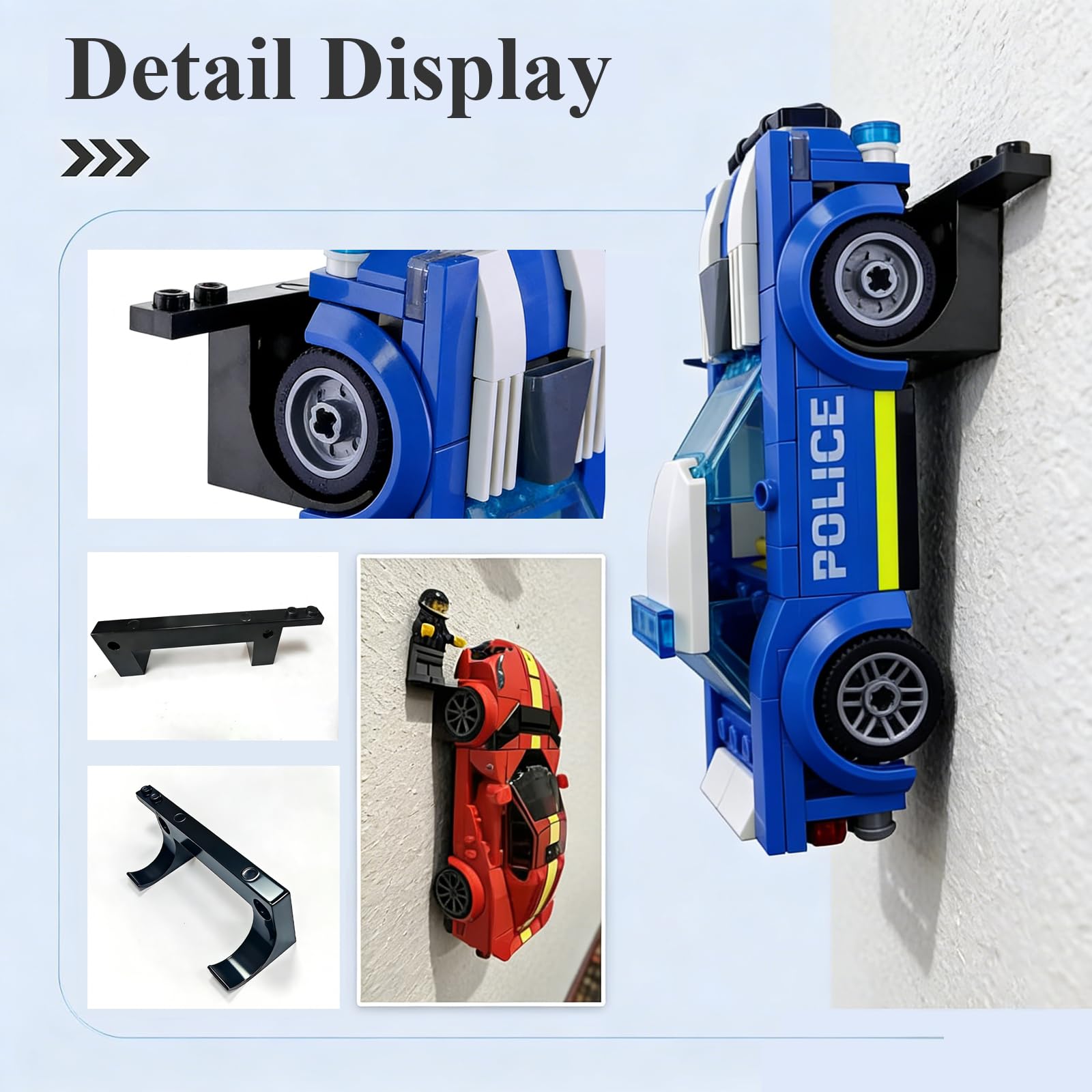 15-Pack Black Wall Mount for Lego Speed Champions Cars with Figure Base