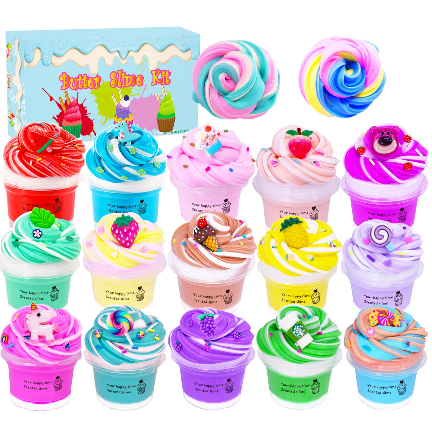 15-Pack Duo Colored Butter Slime Kit by Tzsofesko – Non-Sticky, Super Soft Sludge Toy for Kids and Adults
