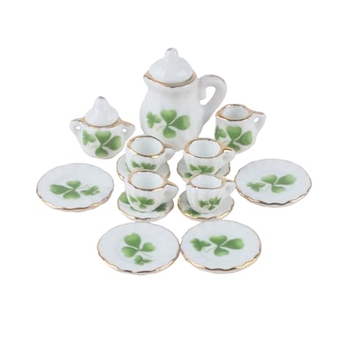 15-Piece 1:12 Scale Ceramic Tea Set for Dollhouse Kitchen – Teapot, Cups, Saucers