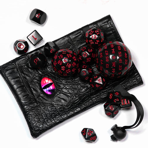 15-Piece DND Dice Set D3-D100 with Dragon Eye Bag – Polyhedral Acrylic RPG Dice (Black/Red Numbers)