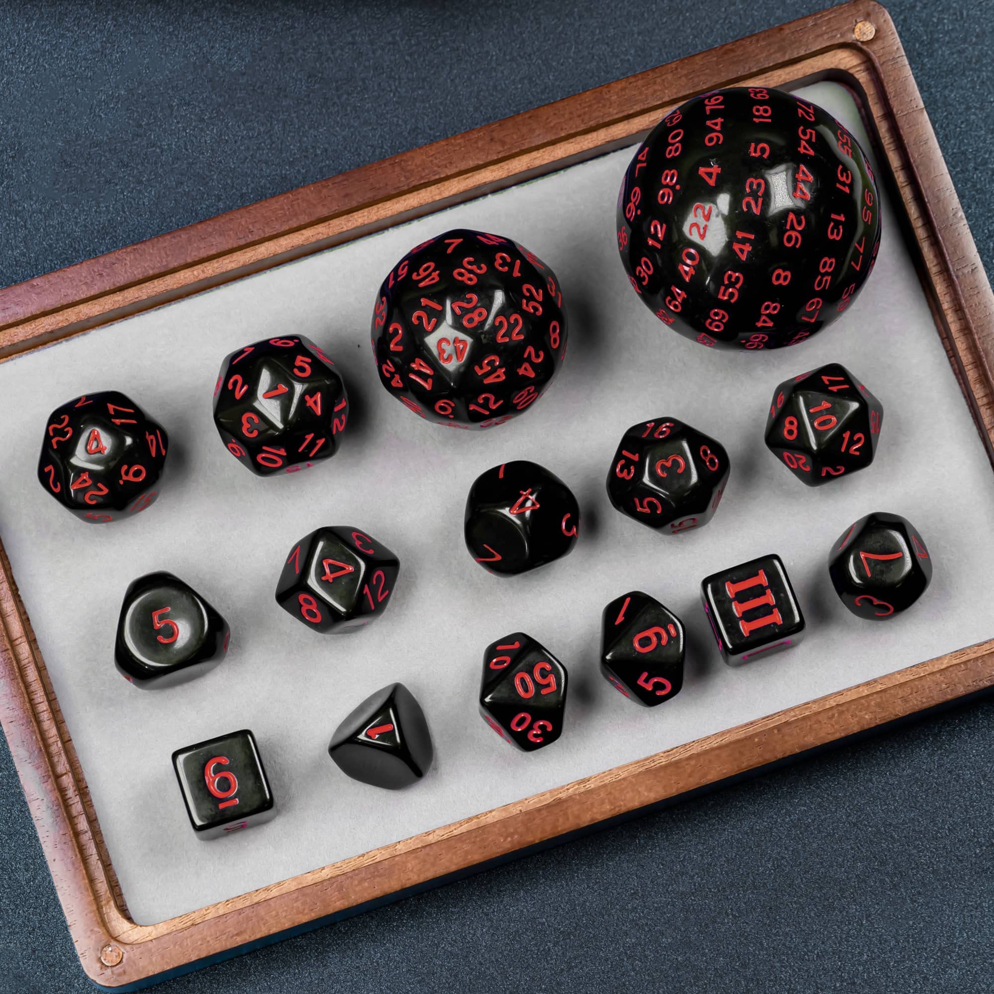 15-Piece DND Dice Set D3-D100 with Dragon Eye Bag – Polyhedral Acrylic RPG Dice (Black/Red Numbers)