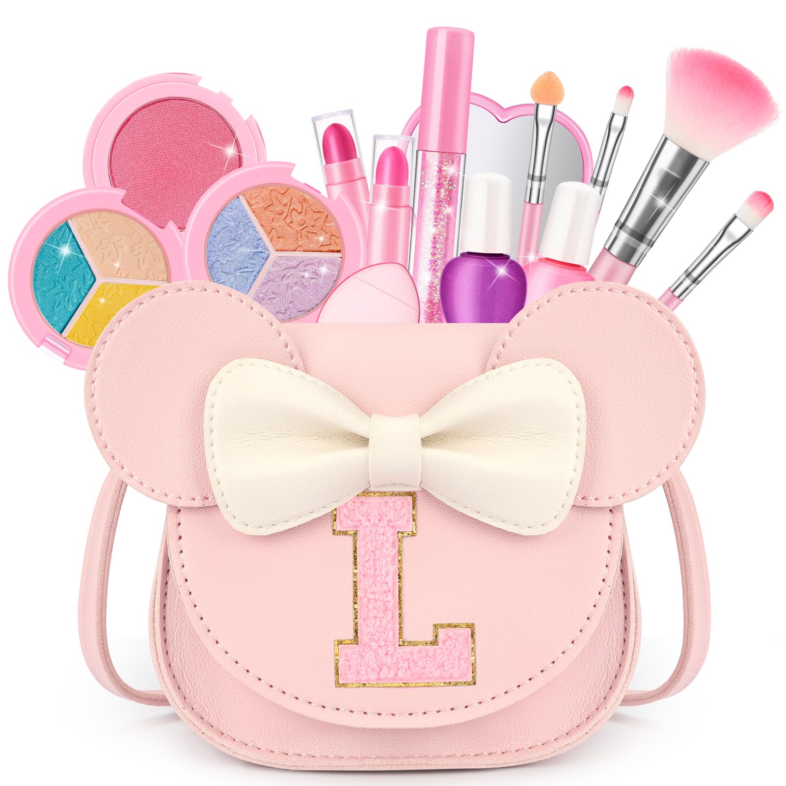 15-Piece Kids Makeup Kit - Washable Non-Toxic Cosmetics in Crossbody Purse for Girls Ages 3-8