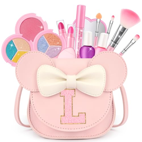 15-Piece Kids Makeup Kit - Washable Non-Toxic Cosmetics in Crossbody Purse for Girls Ages 3-8