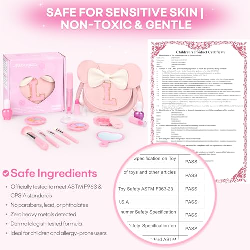 15-Piece Kids Makeup Kit - Washable Non-Toxic Cosmetics in Crossbody Purse for Girls Ages 3-8