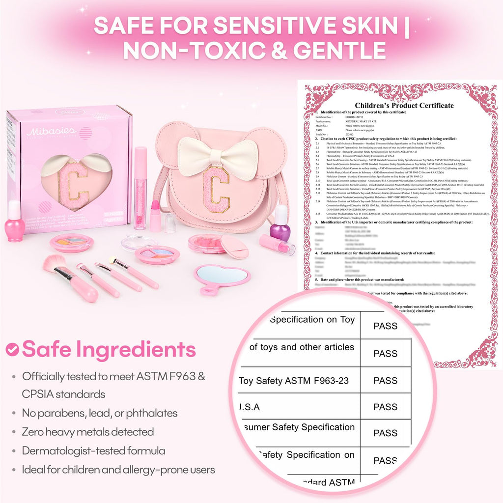 15-Piece Kids Makeup Kit for Girls – Washable, Non-Toxic Toddler Cosmetics in a Pink Crossbody Purse – Gift for 3-8 Year Olds