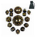 15-Piece Polyhedral DND Dice Set D3 to D100 - Black with Yellow Numbers, Includes Dragon Eye Dice Bag