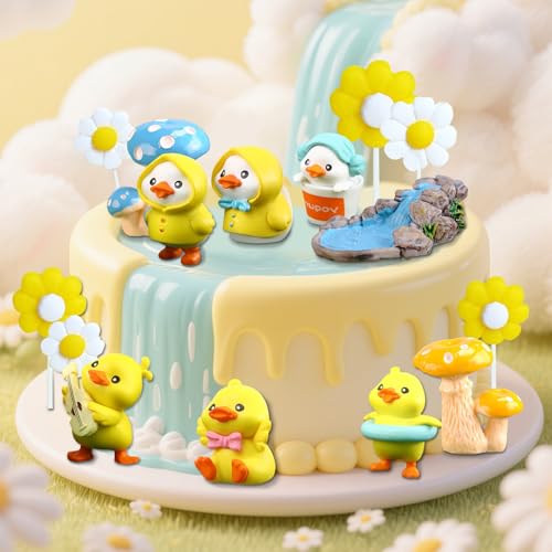 15-Piece Yellow Duck Cake Topper Set for Birthday Parties – Plastic Decorations