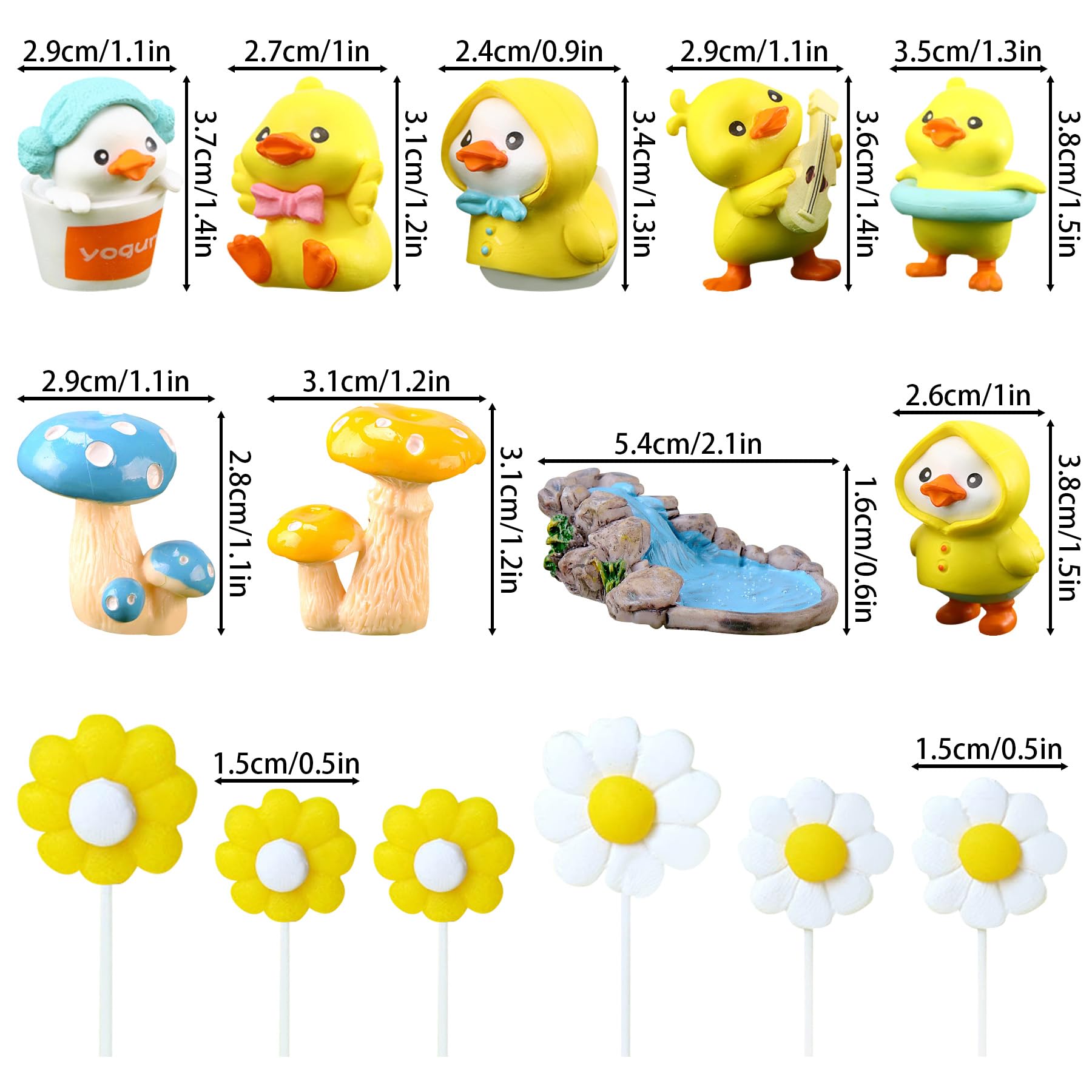 15-Piece Yellow Duck Cake Topper Set for Birthday Parties – Plastic Decorations