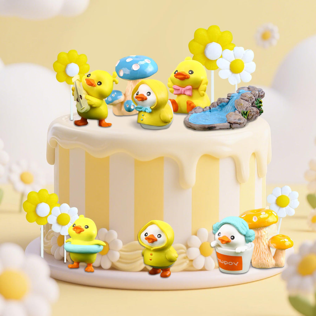 15-Piece Yellow Duck Cake Topper Set for Birthday Parties – Plastic Decorations