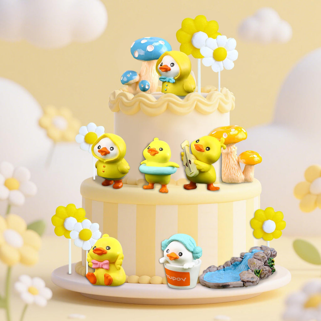 15-Piece Yellow Duck Cake Topper Set for Birthday Parties – Plastic Decorations