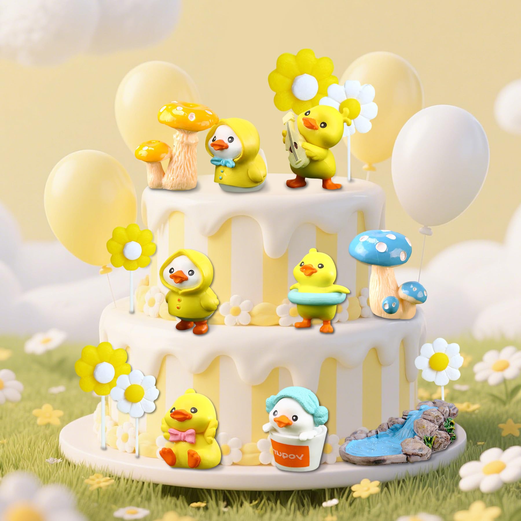 15-Piece Yellow Duck Cake Topper Set for Birthday Parties – Plastic Decorations