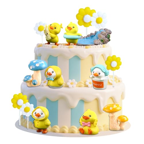 15-Piece Yellow Duck Cake Topper Set for Birthday Parties – Plastic Decorations