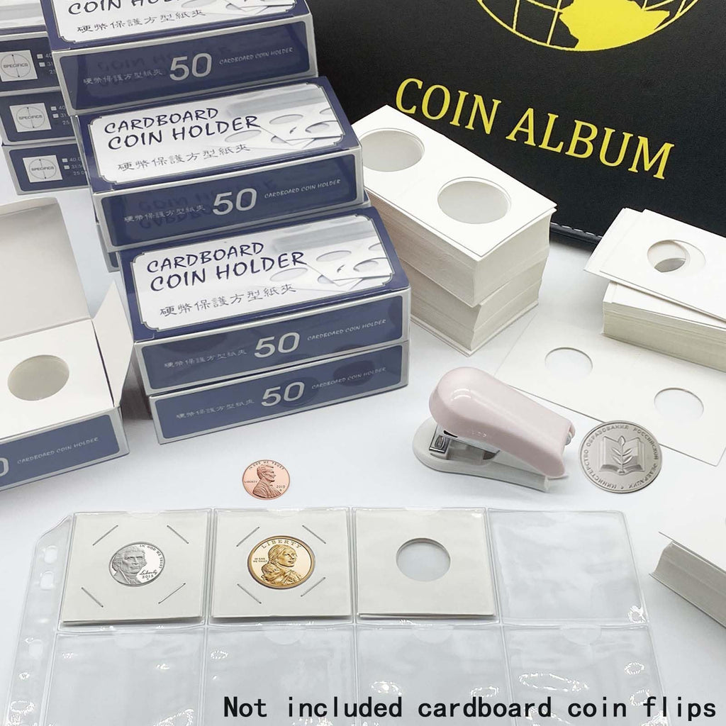 15 Sheets 300 Pockets Coin Pocket Pages for 2x2 Cardboard Coin Flips - Acid-Free PVC, 9-Hole Binder Pages