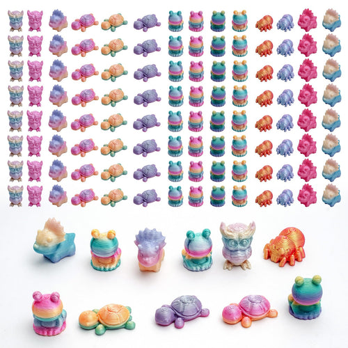 150-Piece 3D Printed Mini Animal Set – Owl, Frog, Rhino, Spider, Turtle – 2 cm Gradient Figurines for Decoration