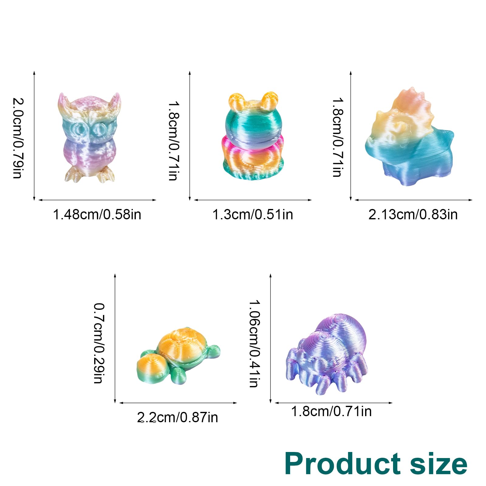 150-Piece 3D Printed Mini Animal Set – Owl, Frog, Rhino, Spider, Turtle – 2 cm Gradient Figurines for Decoration