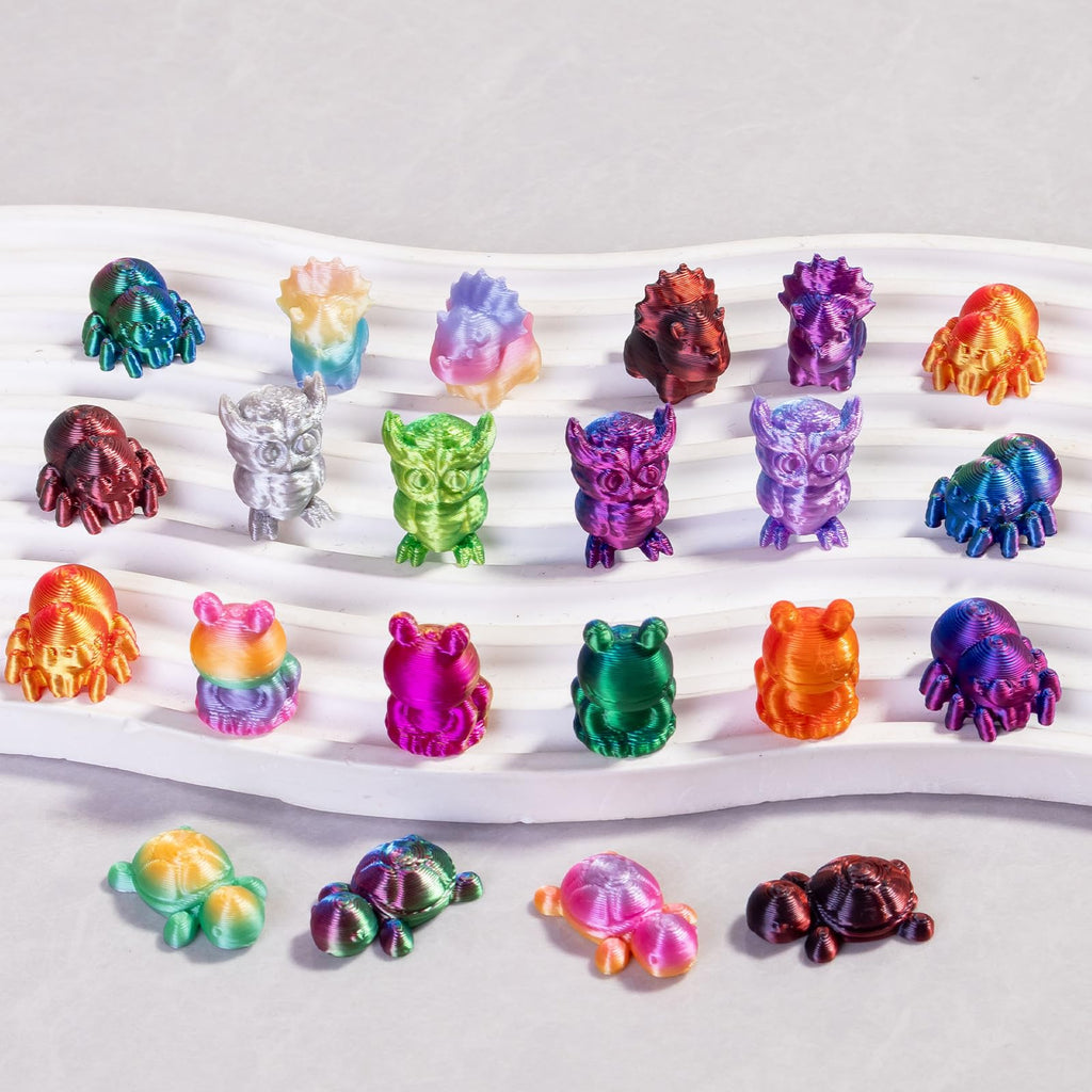 150-Piece 3D Printed Mini Animal Set – Owl, Frog, Rhino, Spider, Turtle – 2 cm Gradient Figurines for Decoration