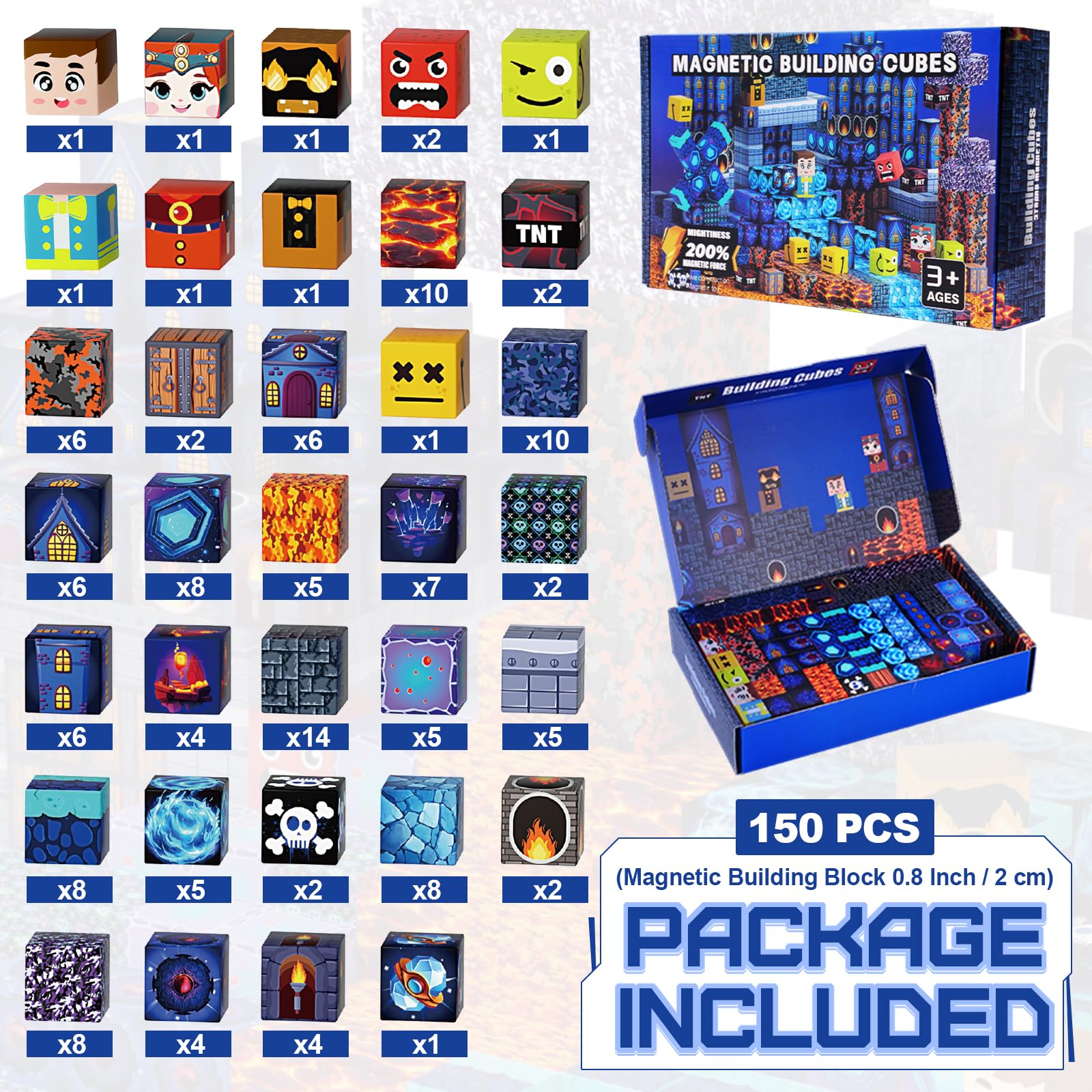 150-Piece Magnetic Building Blocks Set – 0.8-Inch Cubes for Ages 3+ (Blue)