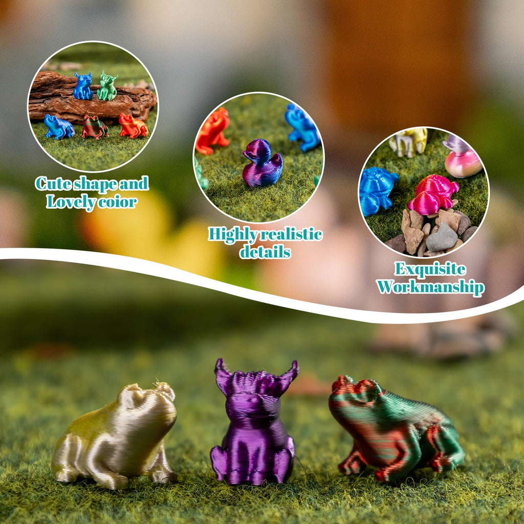 150-Piece Mini 3D Printed Animal Figures Set – Ducks, Frogs, Turtles, Yaks, Lizards for Fairy Garden Decor