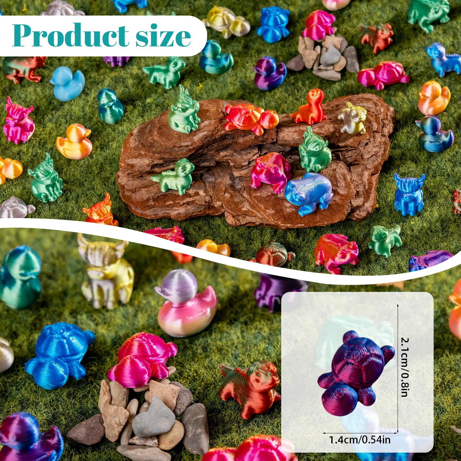 150-Piece Mini 3D Printed Animal Figures Set – Ducks, Frogs, Turtles, Yaks, Lizards for Fairy Garden Decor