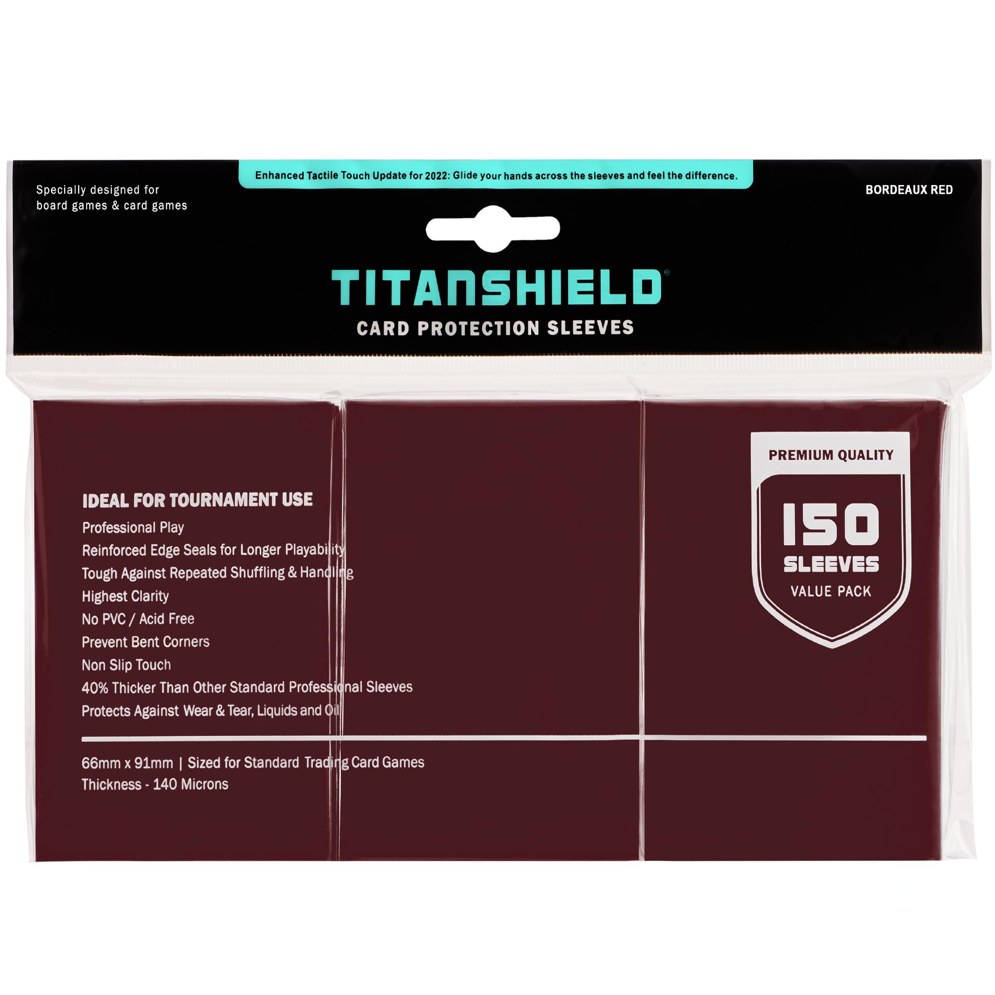 150 TitanShield Card Sleeves – Bordeaux Red, Standard 66x91mm, Dual-Texture for TCG Protection