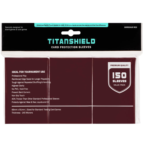 150 TitanShield Card Sleeves – Bordeaux Red, Standard 66x91mm, Dual-Texture for TCG Protection