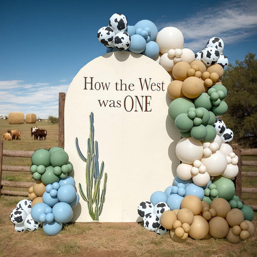 153-Piece Green Cow Balloon Arch Kit - Sage Green, Blue, Brown, and Cow Print Balloons for Farm Western Birthday Decor