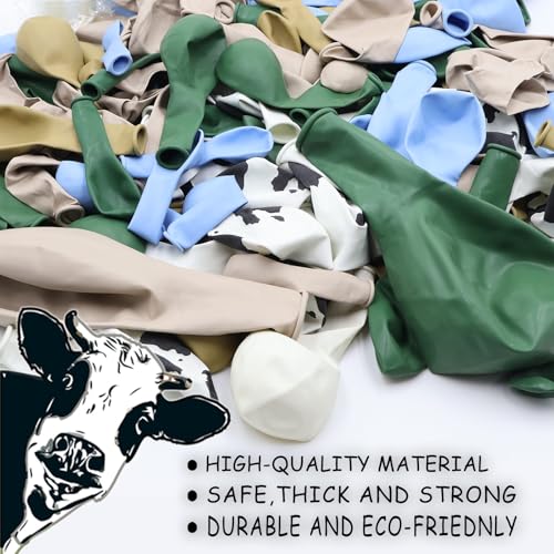 153-Piece Green Cow Balloon Arch Kit - Sage Green, Blue, Brown, and Cow Print Balloons for Farm Western Birthday Decor