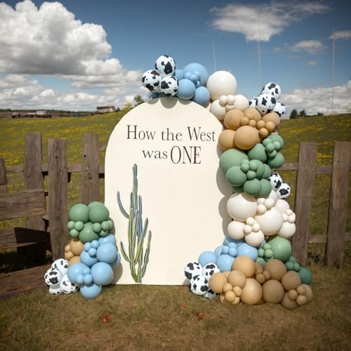 153-Piece Green Cow Balloon Arch Kit - Sage Green, Blue, Brown, and Cow Print Balloons for Farm Western Birthday Decor