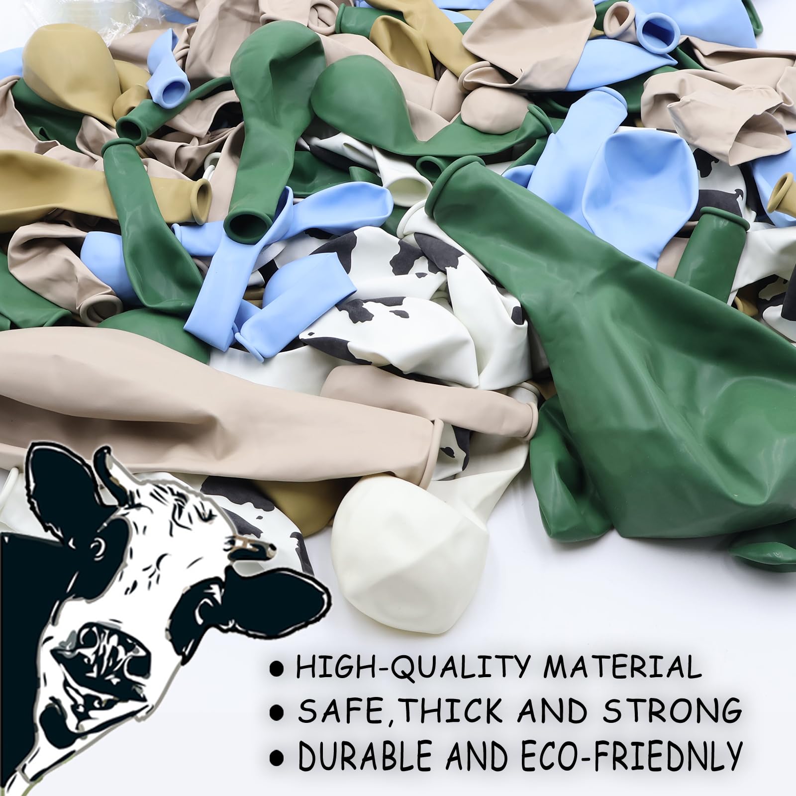 153-Piece Green Cow Balloon Arch Kit - Sage Green, Blue, Brown, and Cow Print Balloons for Farm Western Birthday Decor