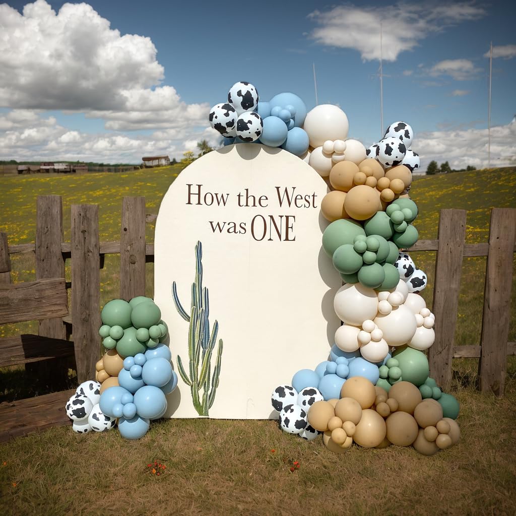 153-Piece Green Cow Balloon Arch Kit - Sage Green, Blue, Brown, and Cow Print Balloons for Farm Western Birthday Decor