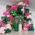 156-Piece Tropical Flamingo Balloon Arch Garland Kit – Hot Pink, Dark Green, Gold Confetti, Palm Leaves for Luau Beach Birthday Party Décor