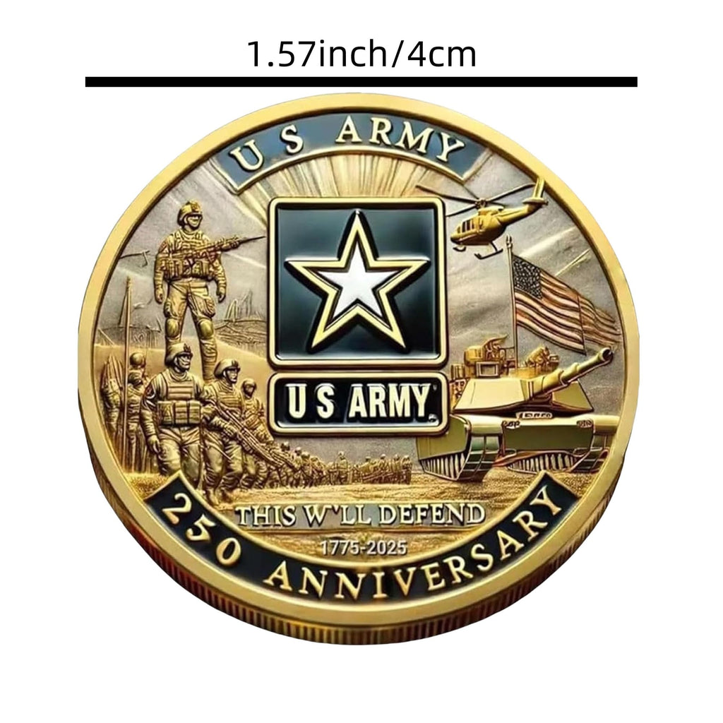 1.57" Double-Sided Gold-Plated U.S. Military 250th Anniversary Challenge Coin – Commemorative Gift for Veterans & Collectors