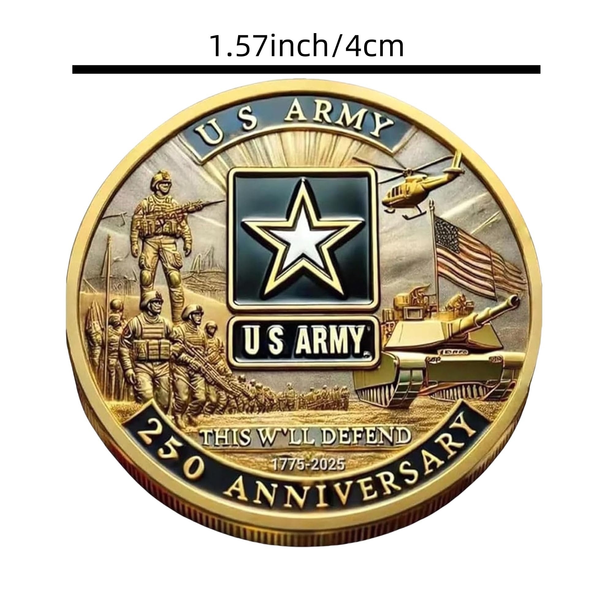 1.57" Double-Sided Gold-Plated U.S. Military 250th Anniversary Challenge Coin – Commemorative Gift for Veterans & Collectors