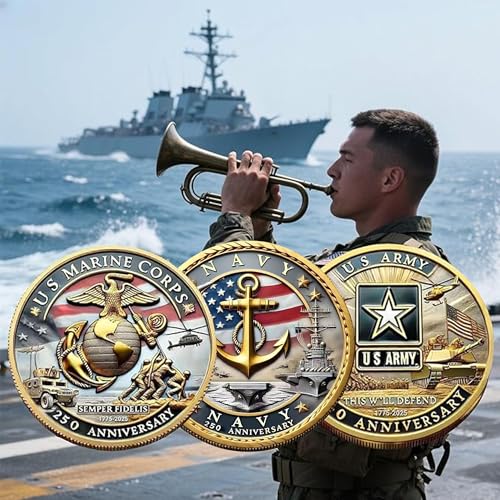 1.57" Double-Sided Gold-Plated U.S. Military 250th Anniversary Challenge Coin – Commemorative Gift for Veterans & Collectors