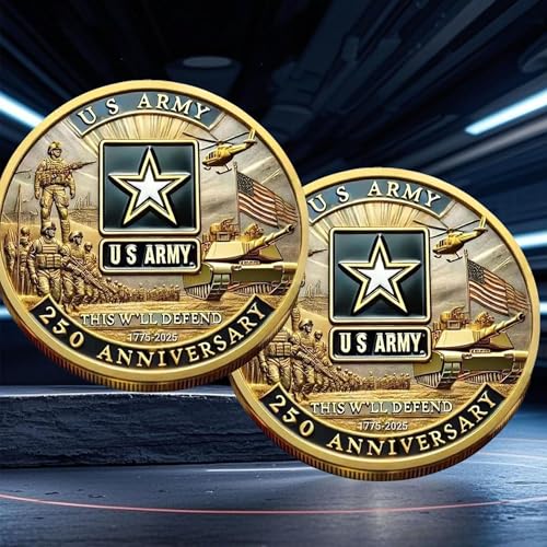 1.57" Double-Sided Gold-Plated U.S. Military 250th Anniversary Challenge Coin – Commemorative Gift for Veterans & Collectors
