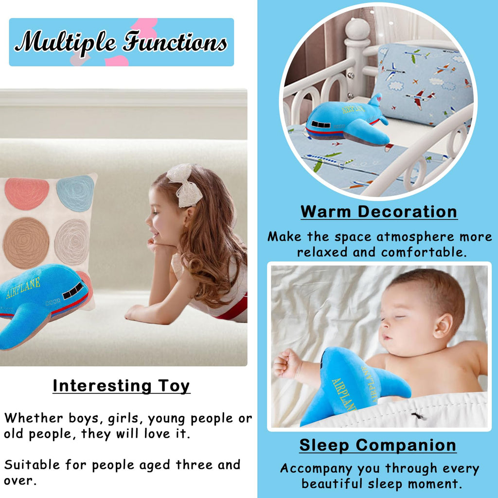 15.7 Inch Blue Airplane Plush Toy – Soft PP Cotton Stuffed Aircraft Pillow for Kids and Aviation Fans