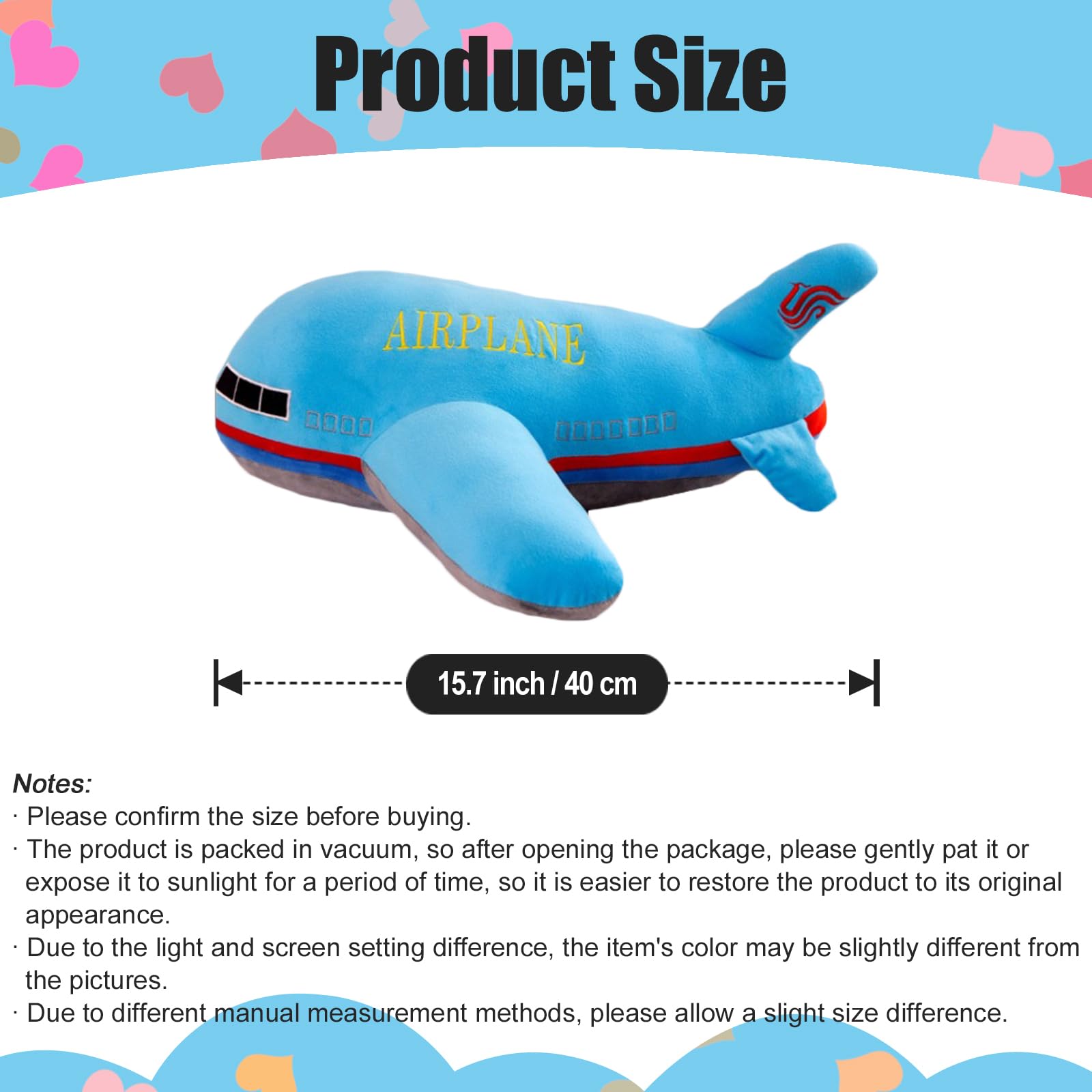 15.7 Inch Blue Airplane Plush Toy – Soft PP Cotton Stuffed Aircraft Pillow for Kids and Aviation Fans