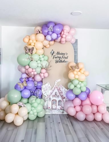 159Pcs Pastel Balloon Arch Kit – Fairy Birthday, Baby Shower & Garden Party Decor with 7 Colors, 5-18 inch Balloons, DIY Garland Supplies