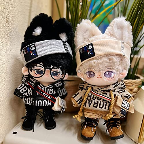 15cm Plush Doll Clothes Set - Brown Hip-Hop Outfit with Hoodie, Pants, Backpack & Glasses for 6-Inch Dolls